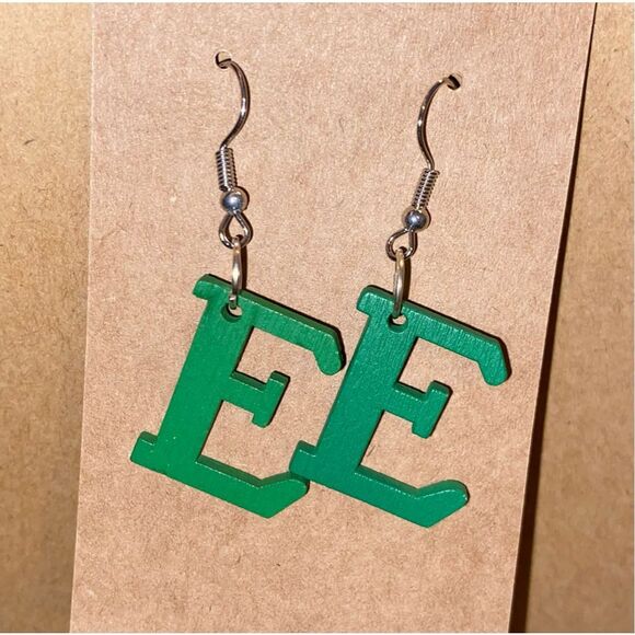 ☀️3/$12☀️ Letter “E” Wood Earrings (Green) - Picture 1 of 3
